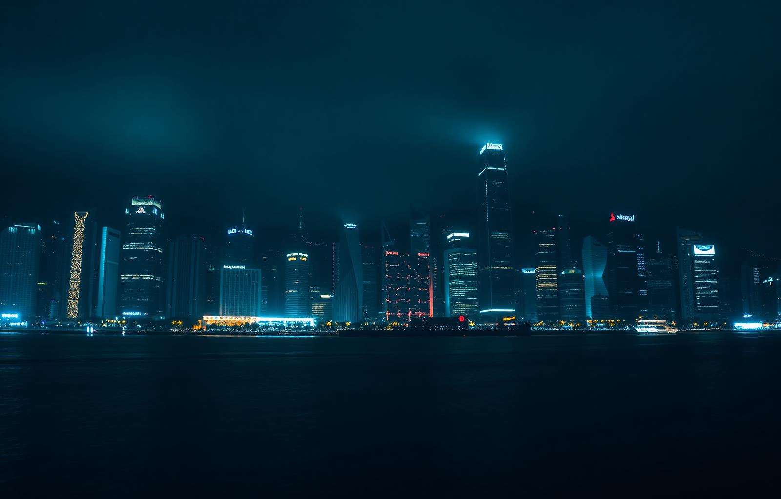 Hong Kong skyline at night, seen from Victoria Harbour
